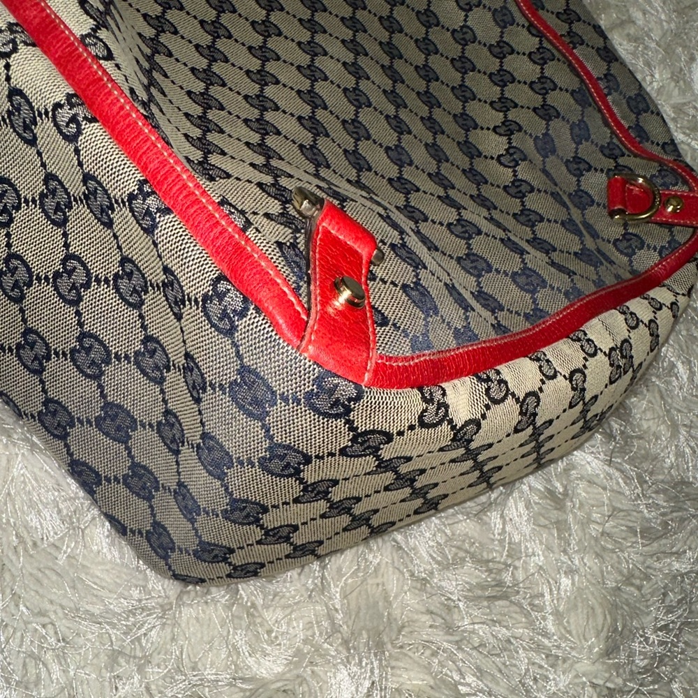 Vintage Gucci Large Abbey D Ring Tote - Red/Navy Blue - Picture 5 of 16